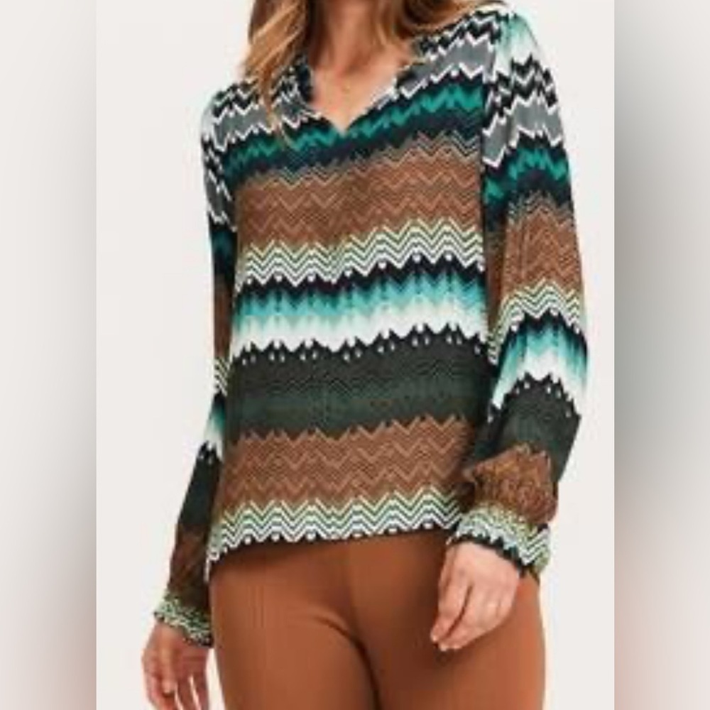 TYLER BOE Alicia Crepe Chevron Blouse In Multi